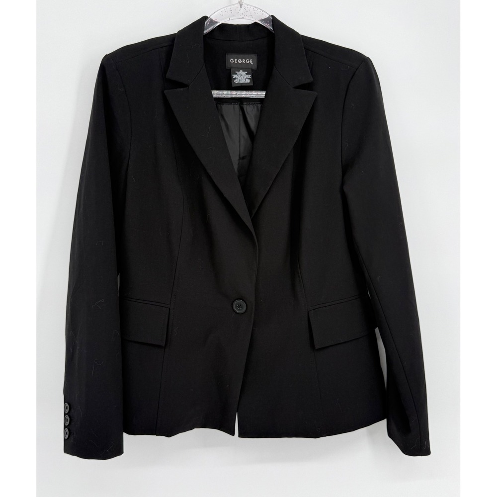 George Womens Black Single Button Blazer Jacket Sz 10 Professional